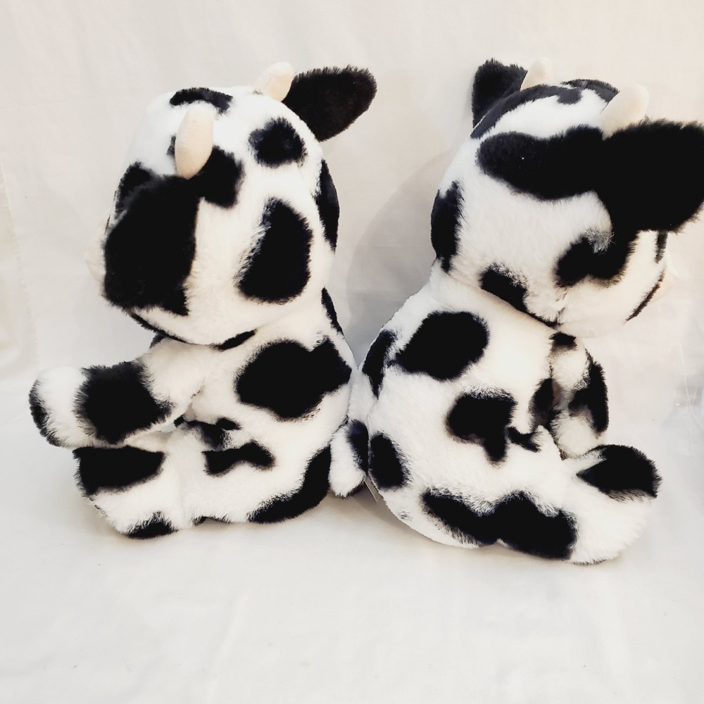Set Of 2 Spark Create Imagine Black & White Cows 12" Plush Rattle Crinkle Twins - Picture 6 of 11
